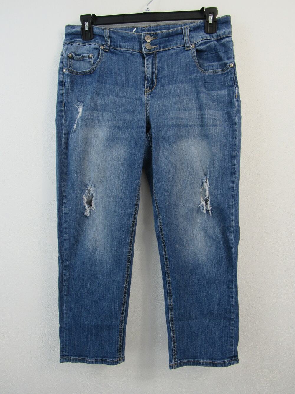 Lane Bryant Size 14 Straight Leg Denim Jeans Medium Blue Casual Distressed Capri